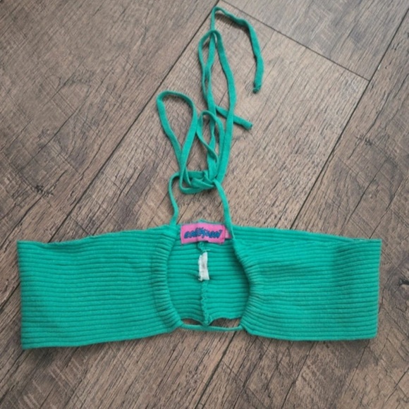 Edikted Green Ribbed halter tie Top - Picture 2 of 3